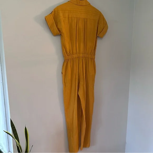 Trina Turk Evenfall Jumpsuit Honey Mustard Yellow Short Sleeve Cropped Size XS - Picture 8 of 11